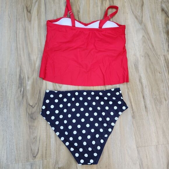 ⏭️NWT Red & Black w/White Polka Dot Retro Style Bikini Set Medium - Picture 7 of 13